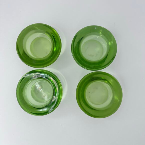 Four Crate & Barrel Lime Green Clear Glass Tea Light Holders 3" - Picture 3 of 3
